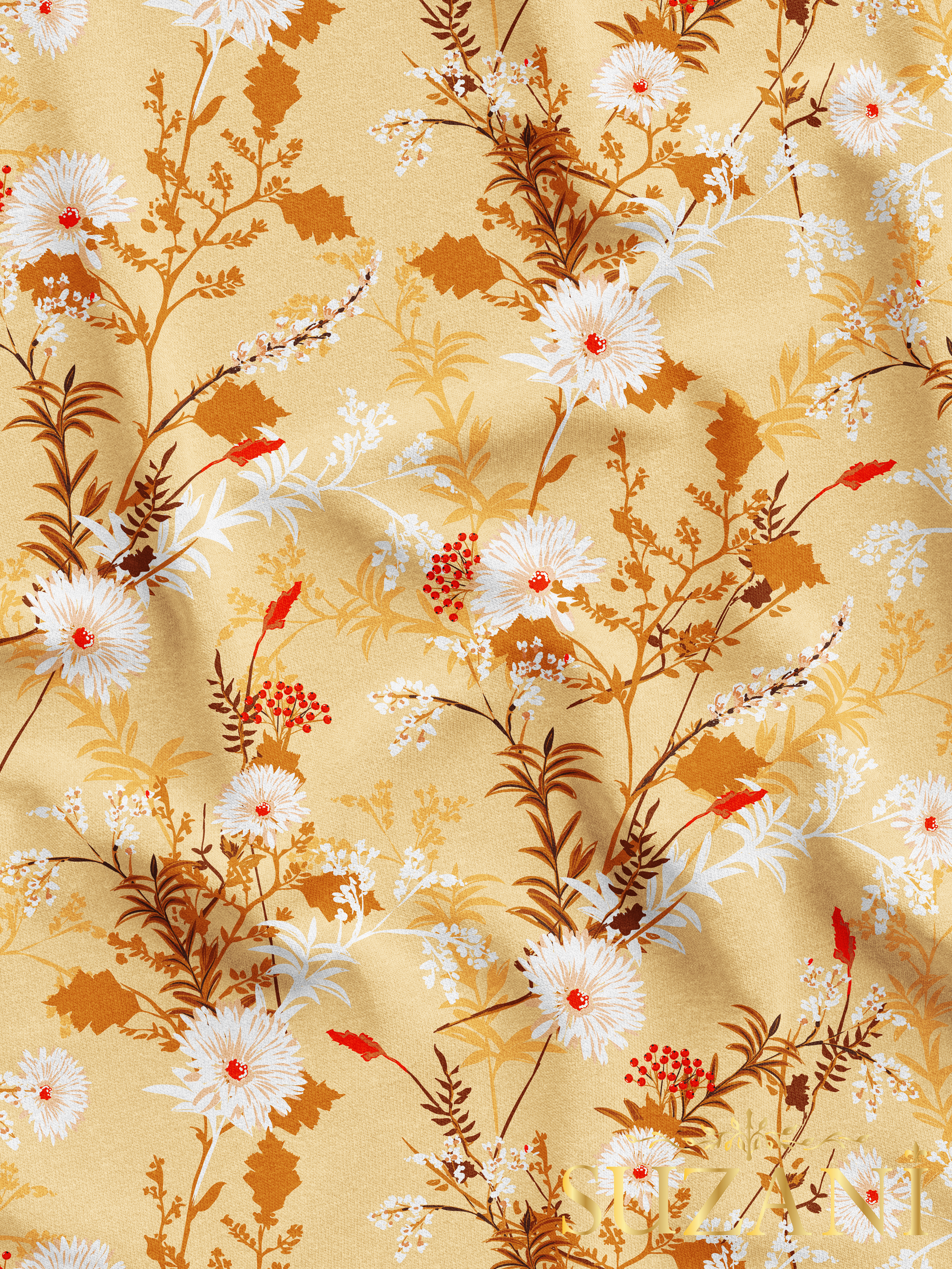 Çiçek Açan Desenli Dijital Baskılı Kumaş