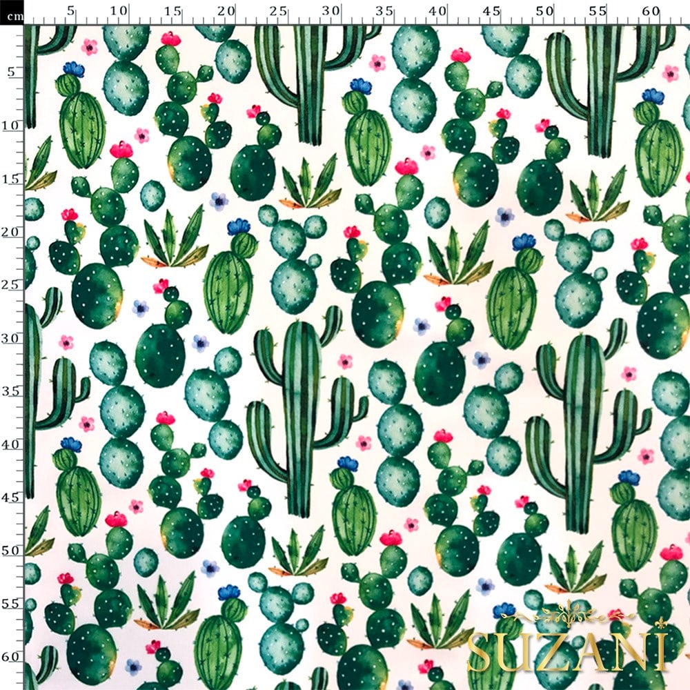 Çiçekli Kaktüs Desenli Dijital Baskılı Kumaş