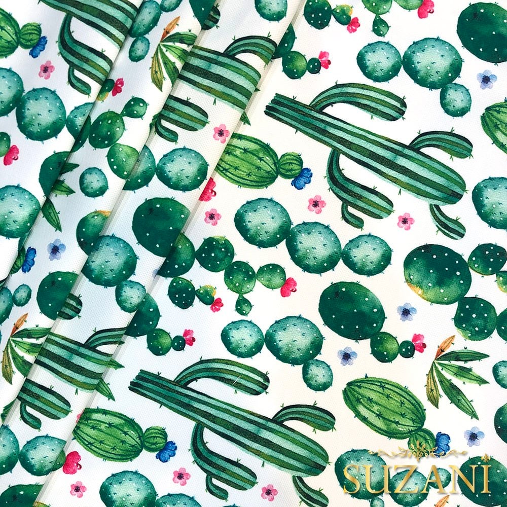 Çiçekli Kaktüs Desenli Dijital Baskılı Kumaş