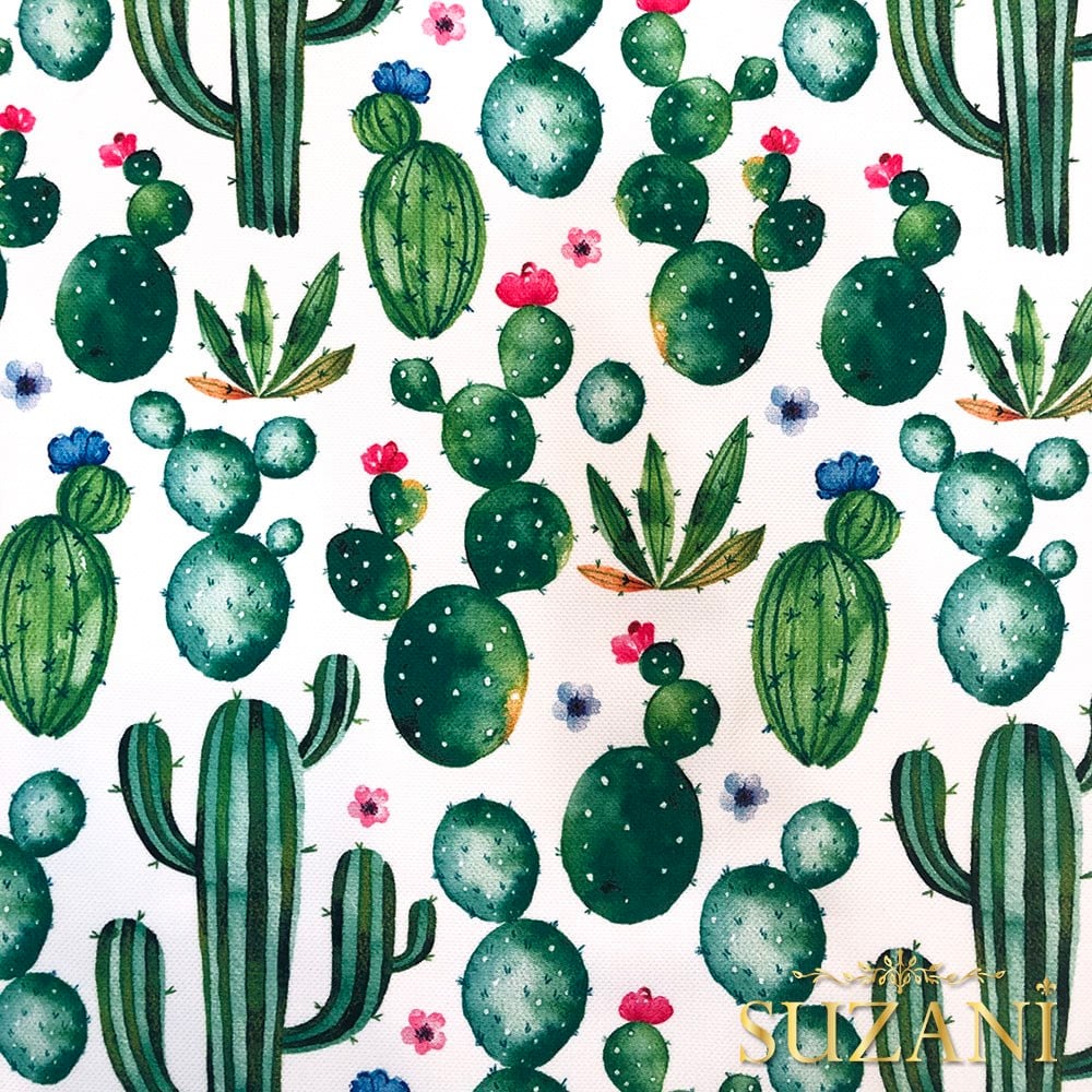 Çiçekli Kaktüs Desenli Dijital Baskılı Kumaş