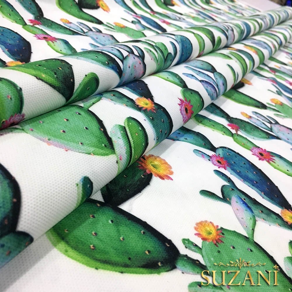 Çiçekli Kaktüsler Desenli Kumaş