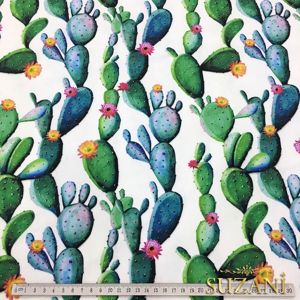 Çiçekli Kaktüsler Desenli Kumaş