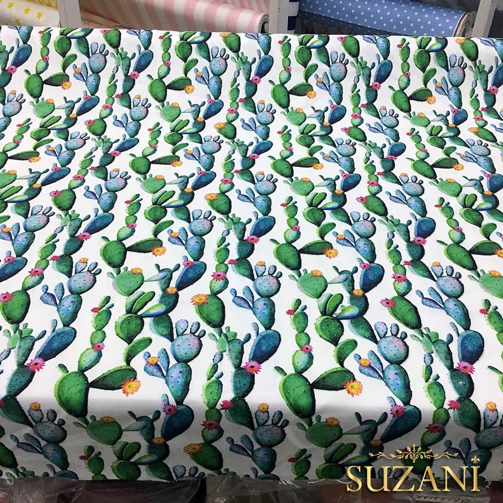 Çiçekli Kaktüsler Desenli Kumaş