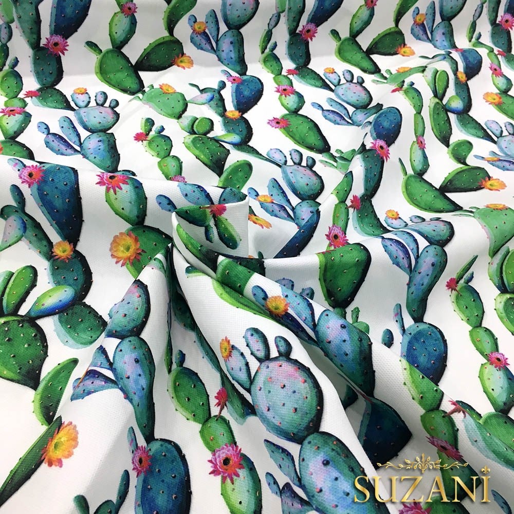 Çiçekli Kaktüsler Desenli Kumaş