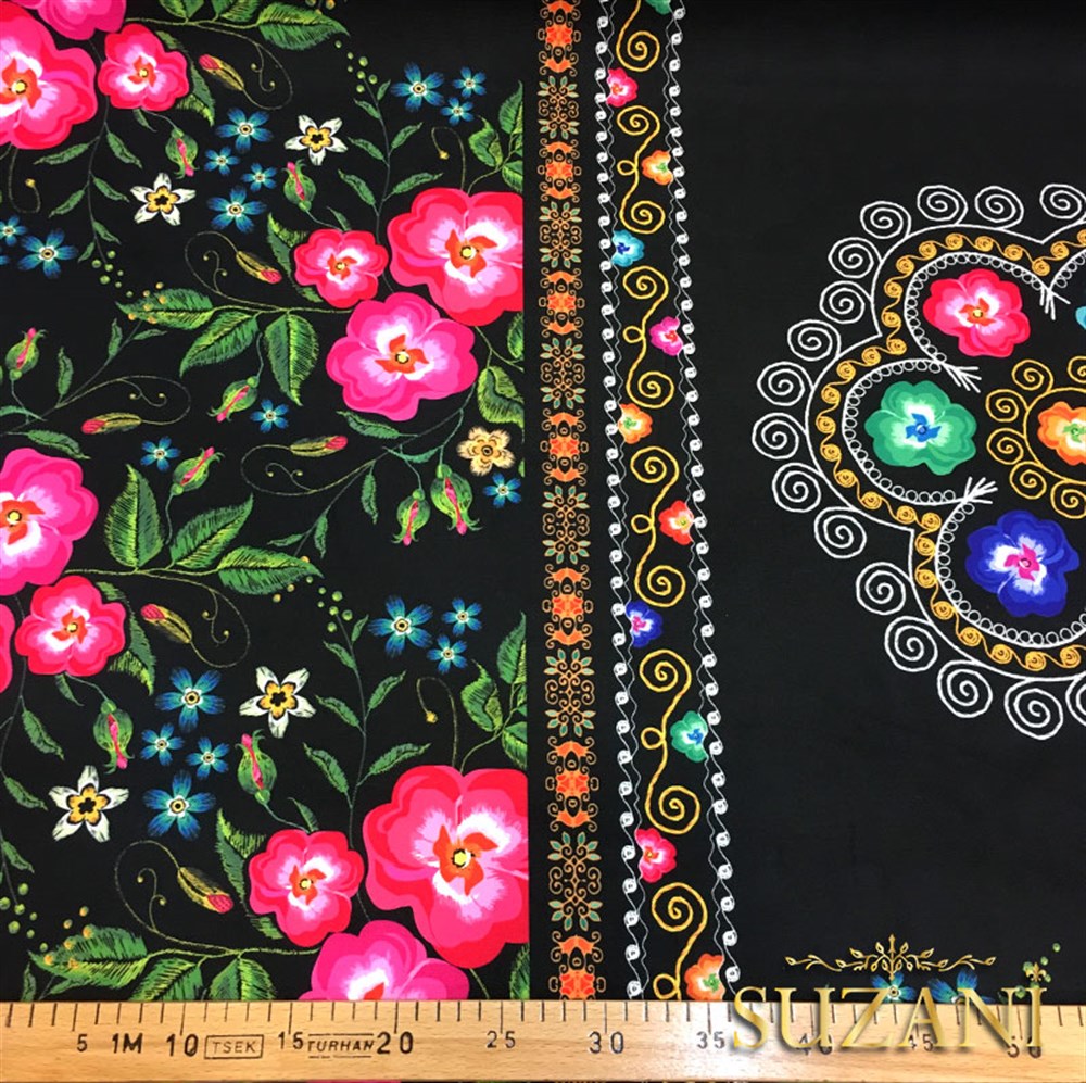 Çiçekli Pano Suzani Desenli Kumaş