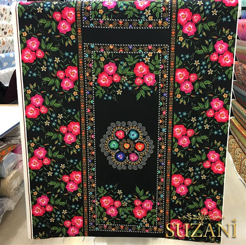 Çiçekli Pano Suzani Desenli Kumaş