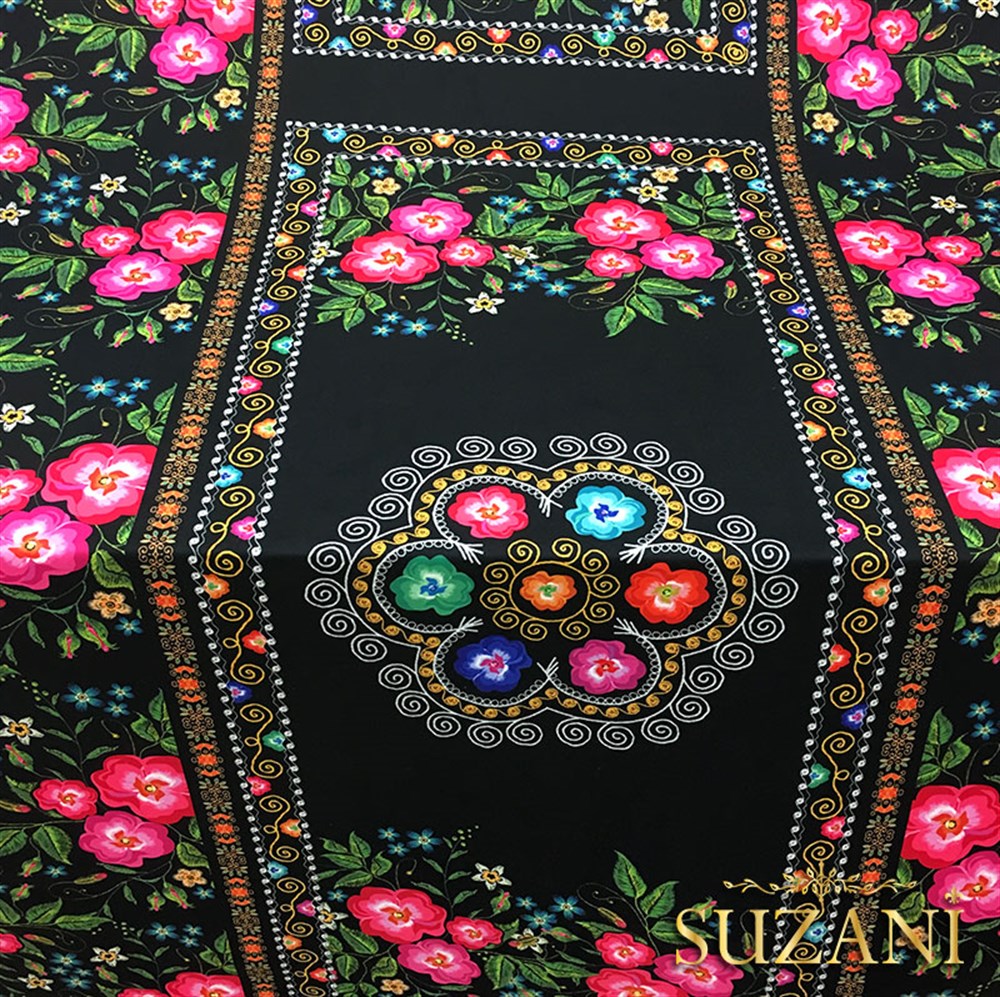 Çiçekli Pano Suzani Desenli Kumaş