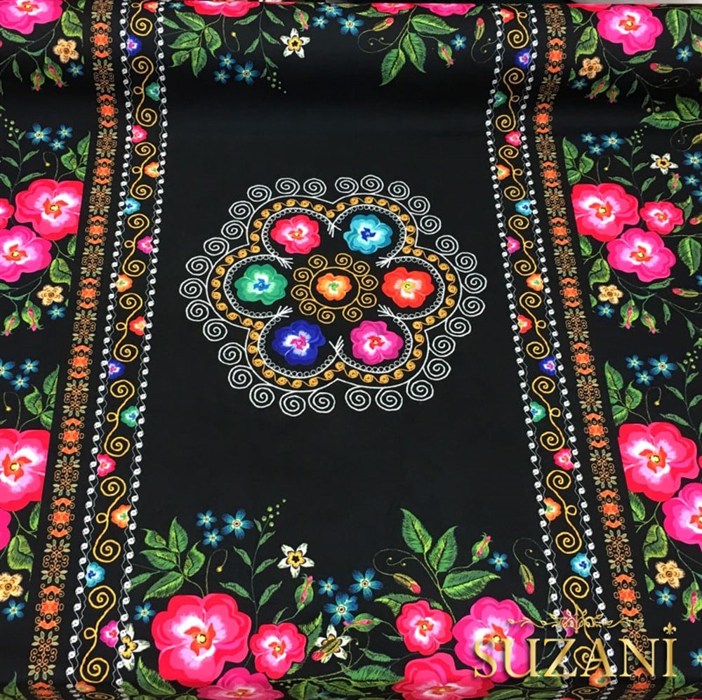 Çiçekli Pano Suzani Desenli Kumaş