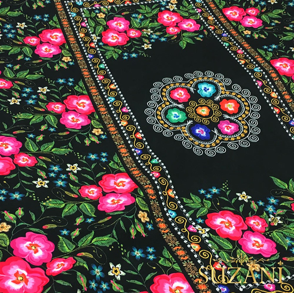 Çiçekli Pano Suzani Desenli Kumaş