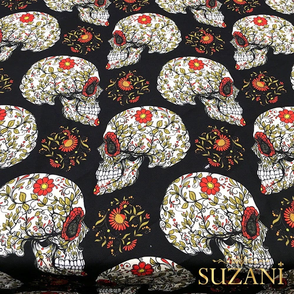 Çiçekli Profil Kafatası Kumaş