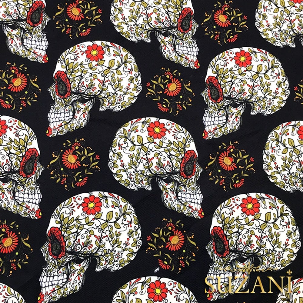 Çiçekli Profil Kafatası Kumaş