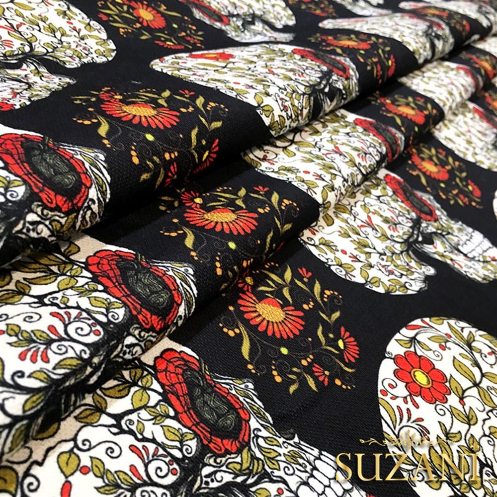 Çiçekli Profil Kafatası Kumaş