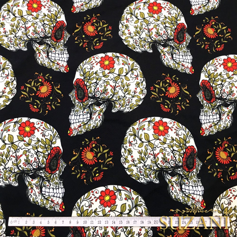 Çiçekli Profil Kafatası Kumaş