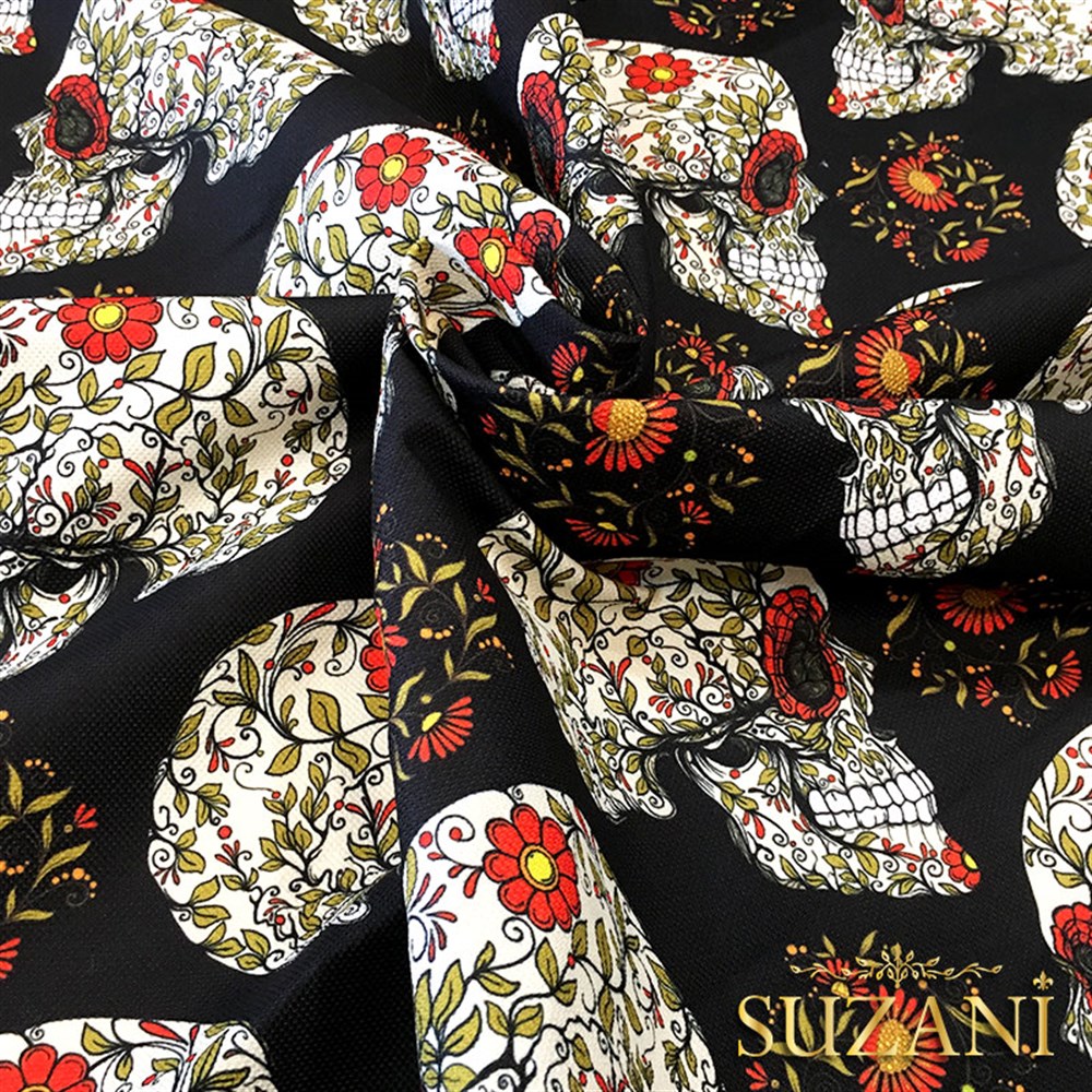 Çiçekli Profil Kafatası Kumaş