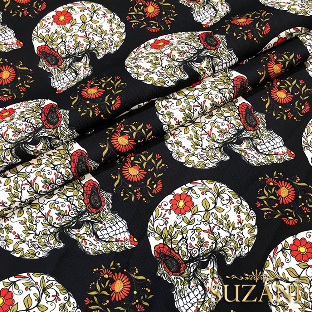 Çiçekli Profil Kafatası Kumaş