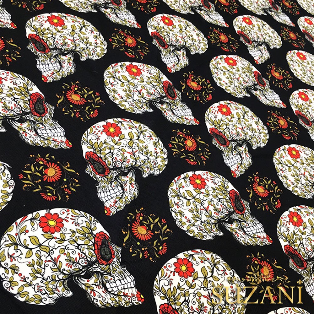 Çiçekli Profil Kafatası Kumaş