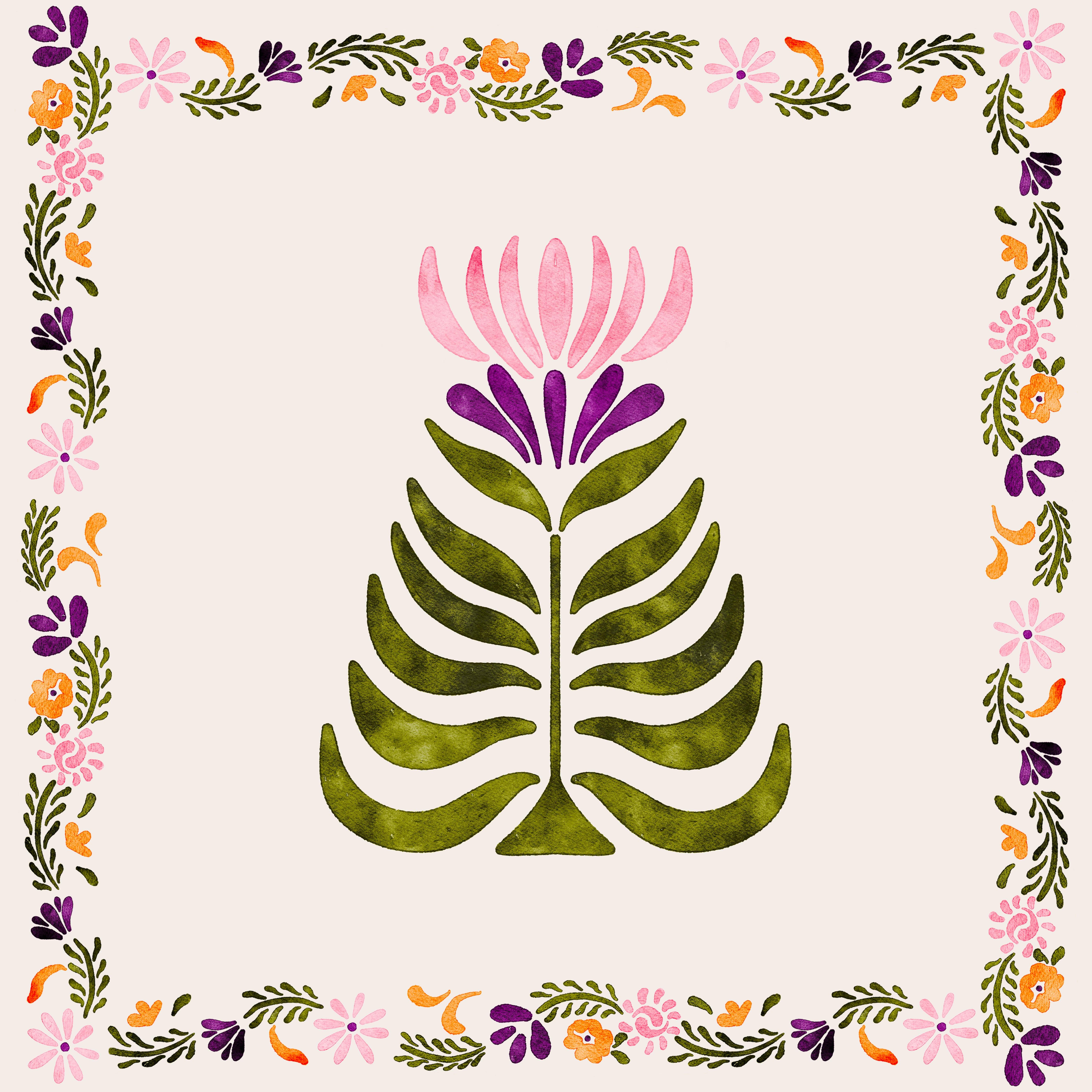 Çiçekli Şal Desenli 3'lü Pano Kumaş