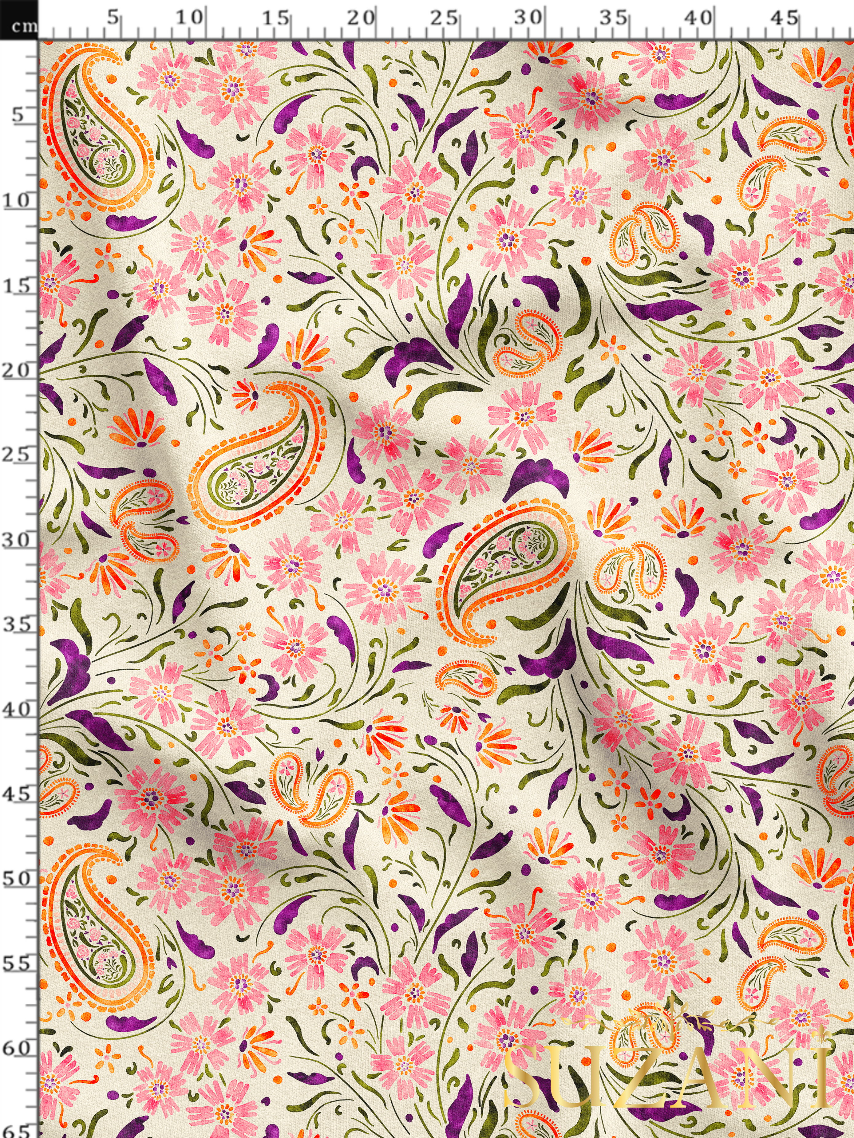 Çiçekli Şal Desenli Dijital Baskılı Kumaş