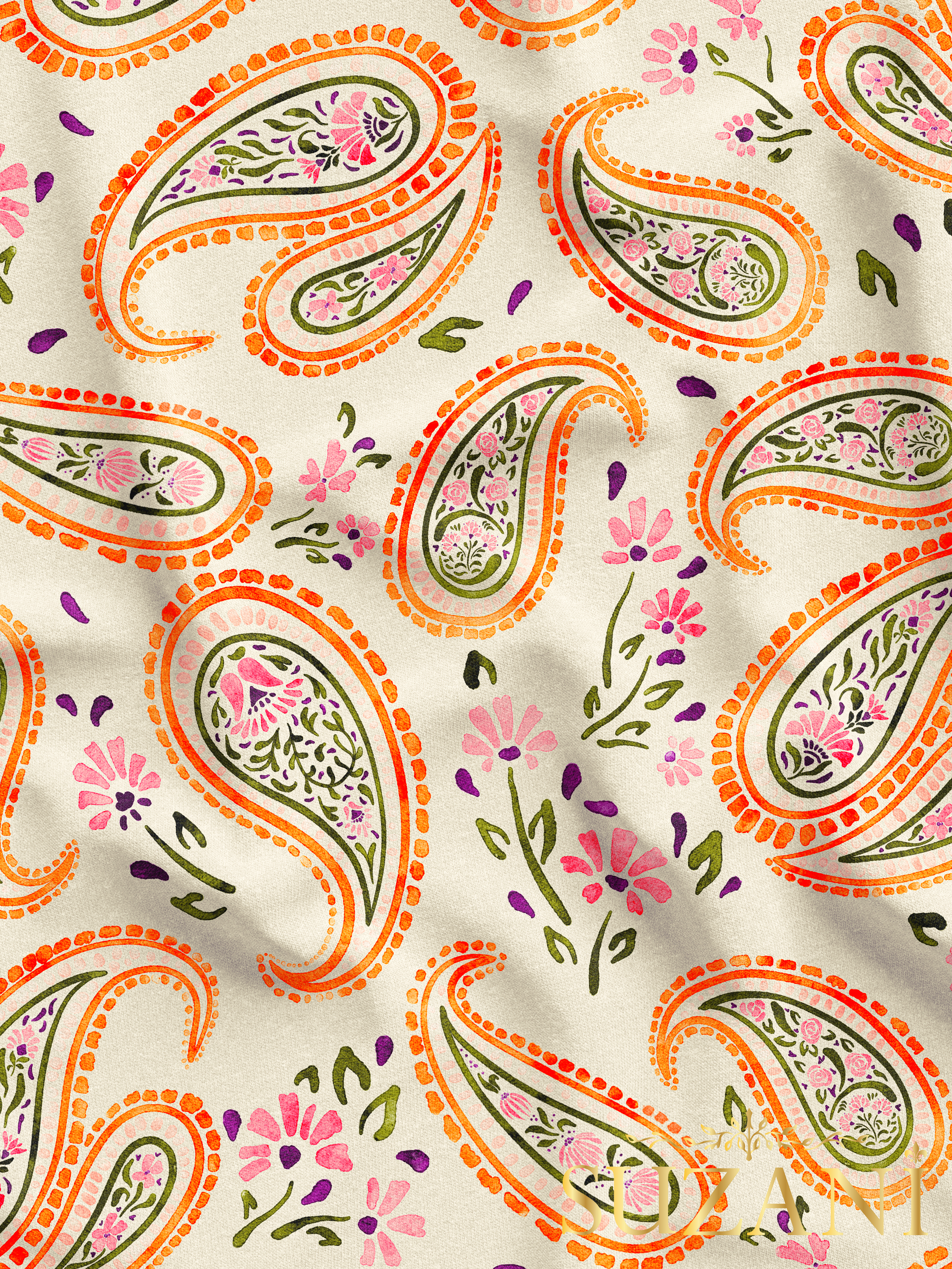 Çiçekli Şal Desenli Dijital Baskılı Kumaş