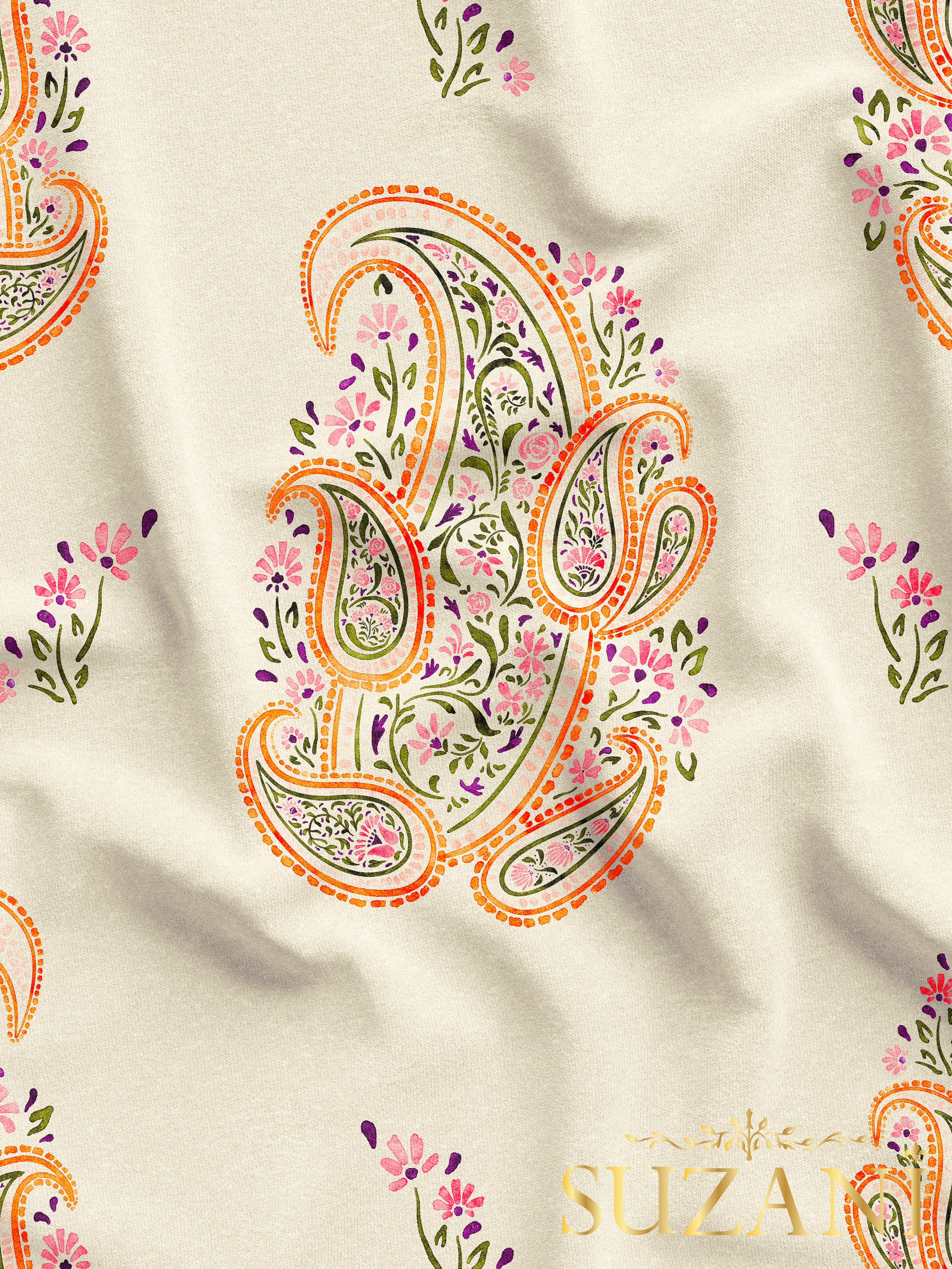 Çiçekli Şal Desenli Dijital Baskılı Kumaş