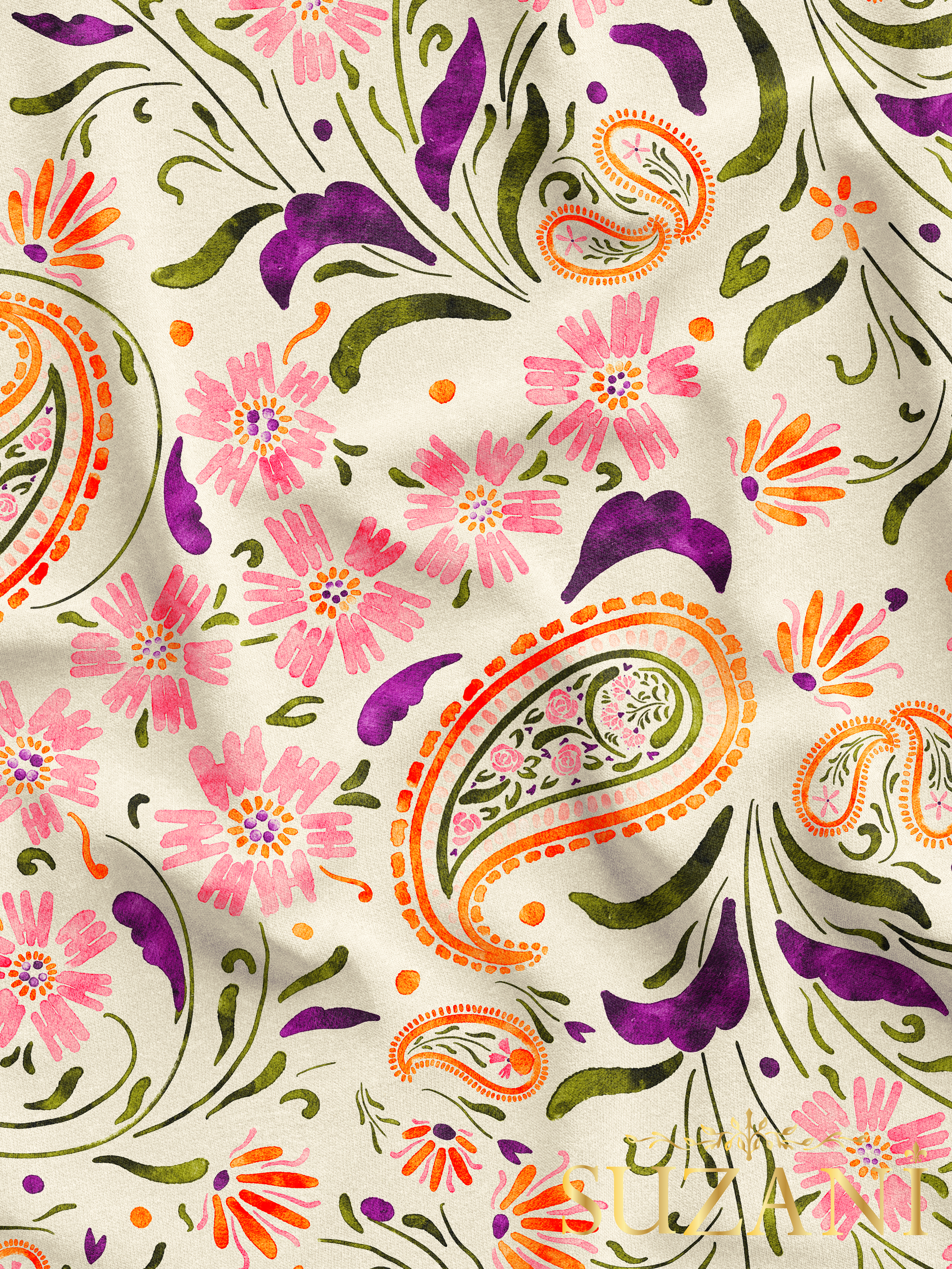 Çiçekli Şal Desenli Dijital Baskılı Kumaş