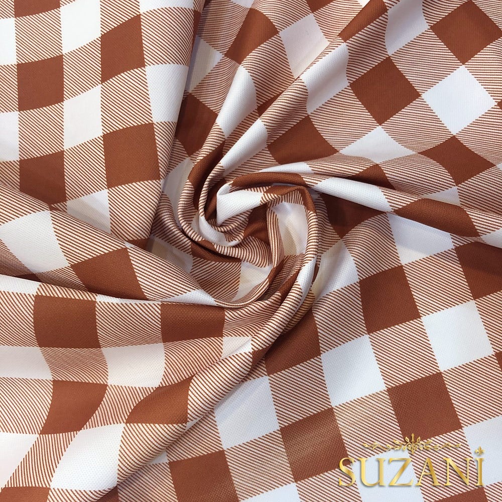 Çikolata Büyük Pötikare Desenli Dijital Baskılı Kumaş