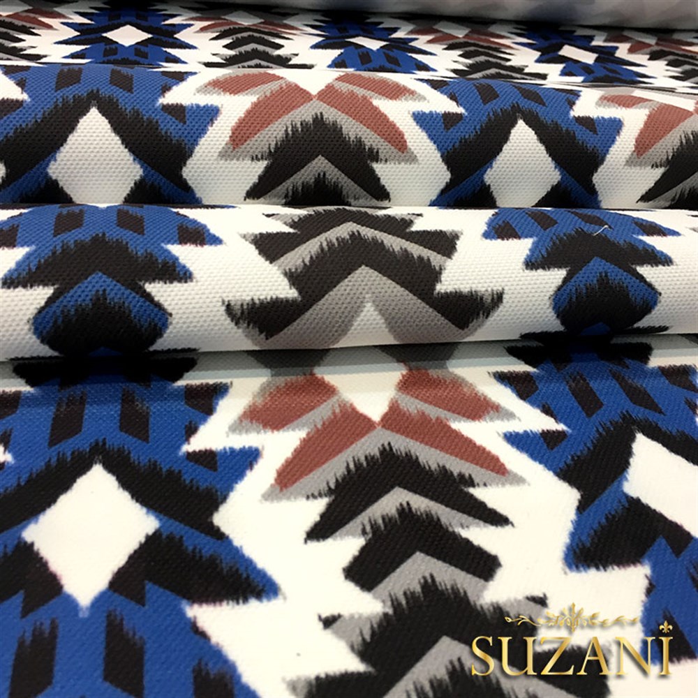 Çivit Bordo Geometrik Desenli Kumaş