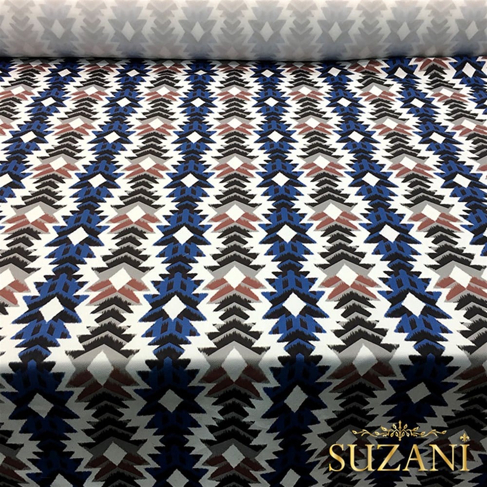 Çivit Bordo Geometrik Desenli Kumaş