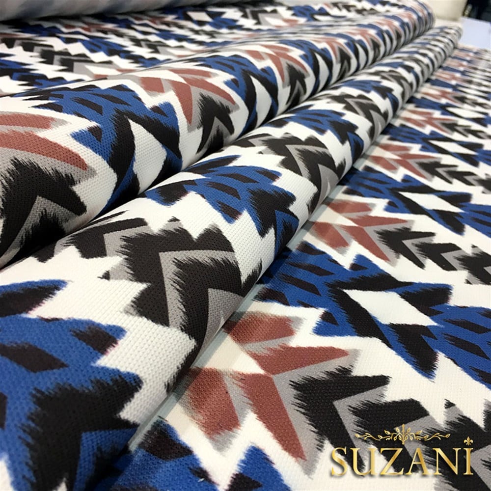 Çivit Bordo Geometrik Desenli Kumaş