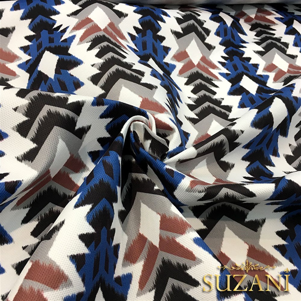 Çivit Bordo Geometrik Desenli Kumaş