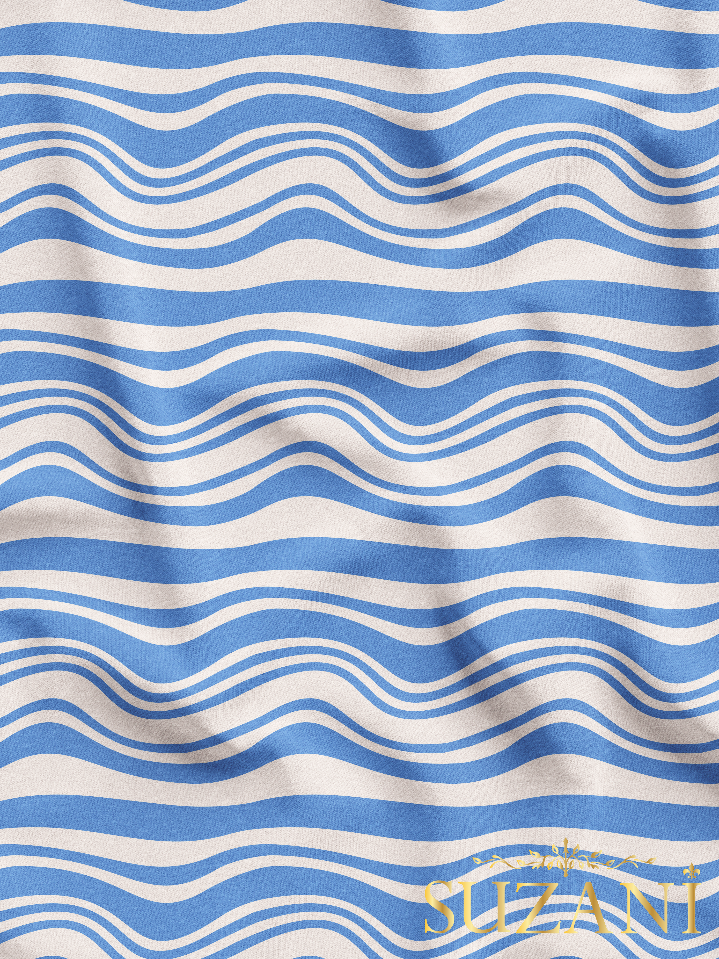 Çivit Mavi Renk Çizgi Desenli Dijital Baskılı Kumaş