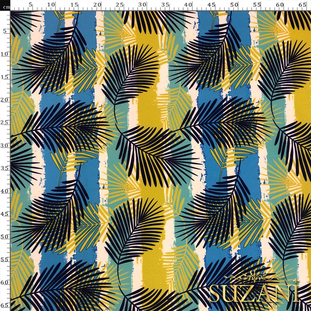 Çizgi Üzeri Yaprak Desenli Dijital Baskılı Kumaş