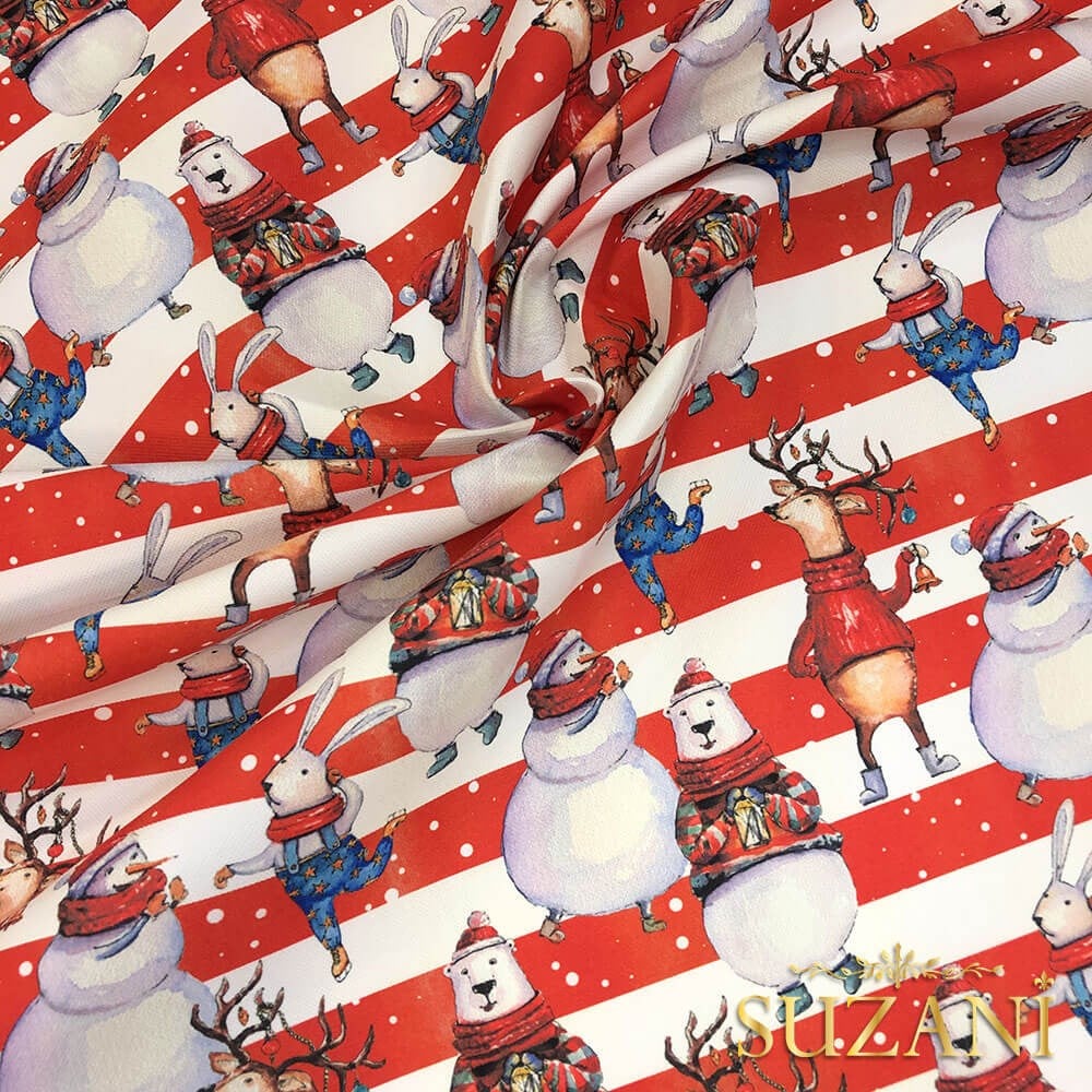 Çizgili Çocuk Yılbaşı Desenli Dijital Baskılı Kumaş