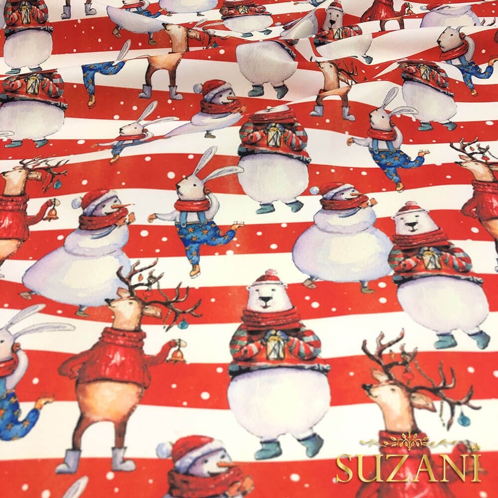 Çizgili Çocuk Yılbaşı Desenli Dijital Baskılı Kumaş