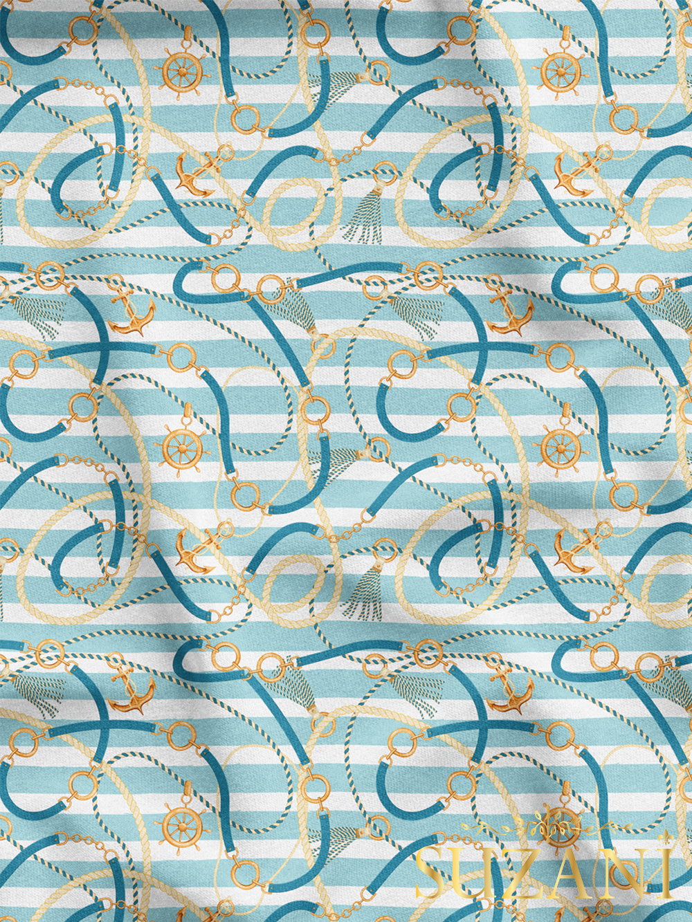 Çizgili Halat Desenli Dijital Baskılı Kumaş