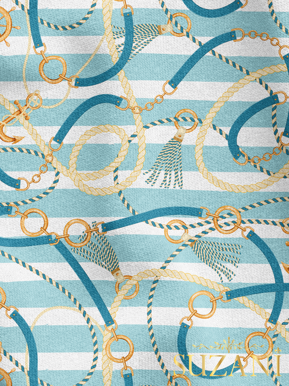 Çizgili Halat Desenli Dijital Baskılı Kumaş