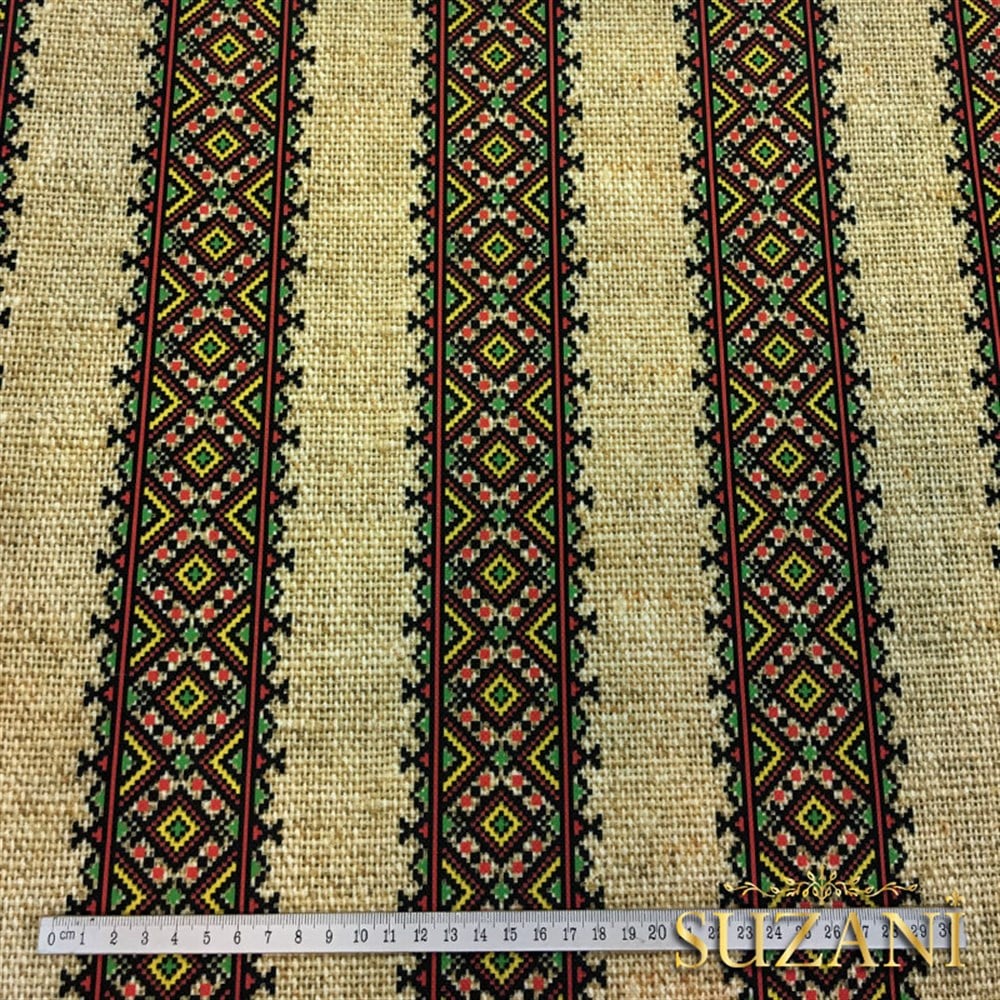 Çuval Zemin Etnik Çizgili Kumaş 02