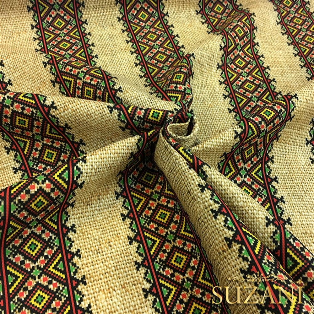 Çuval Zemin Etnik Çizgili Kumaş 02