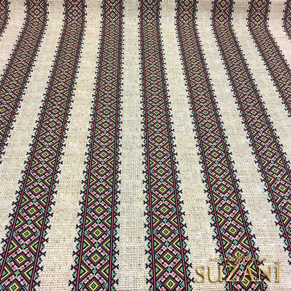 Çuval Zemin Etnik Çizgili Kumaş 02