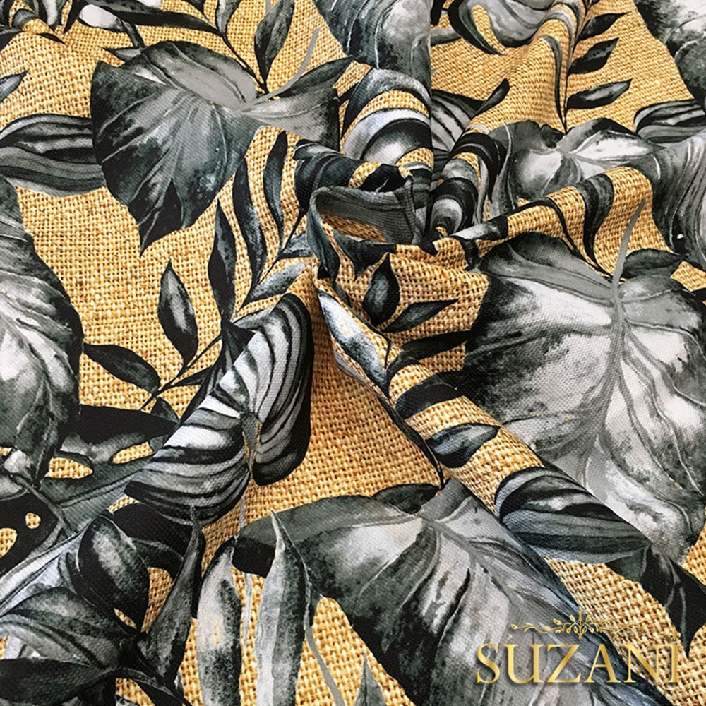 Çuval Zemin Gri Devetabanı Desenli Kumaş