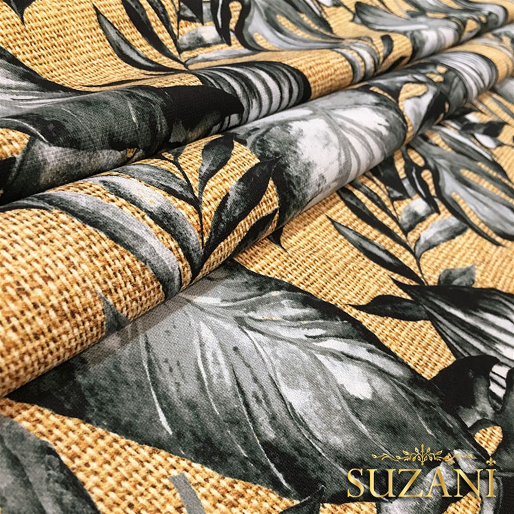 Çuval Zemin Gri Devetabanı Desenli Kumaş