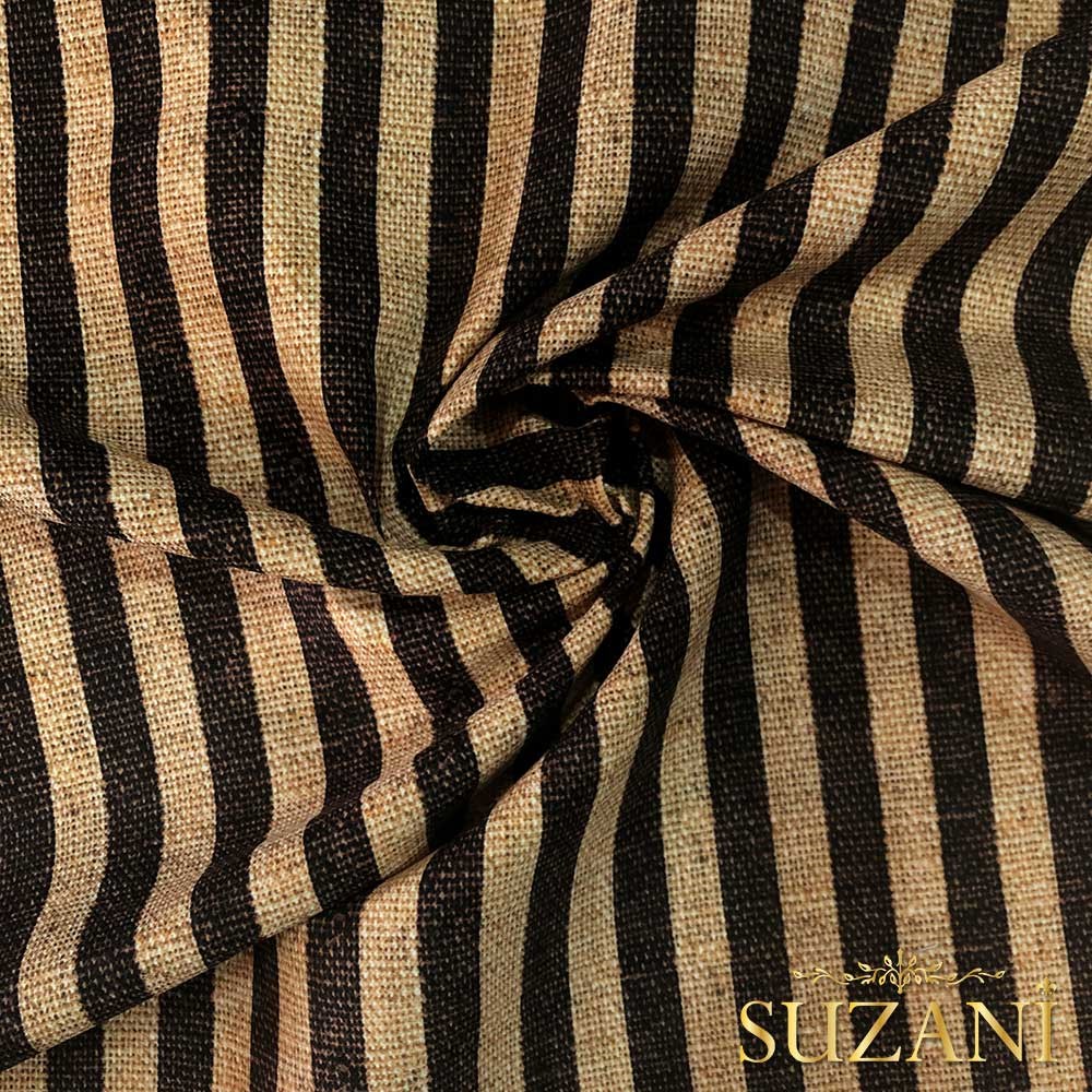 Çuval Zemin Kahve 2x2 Çizgi Desenli Dijital Baskılı Kumaş