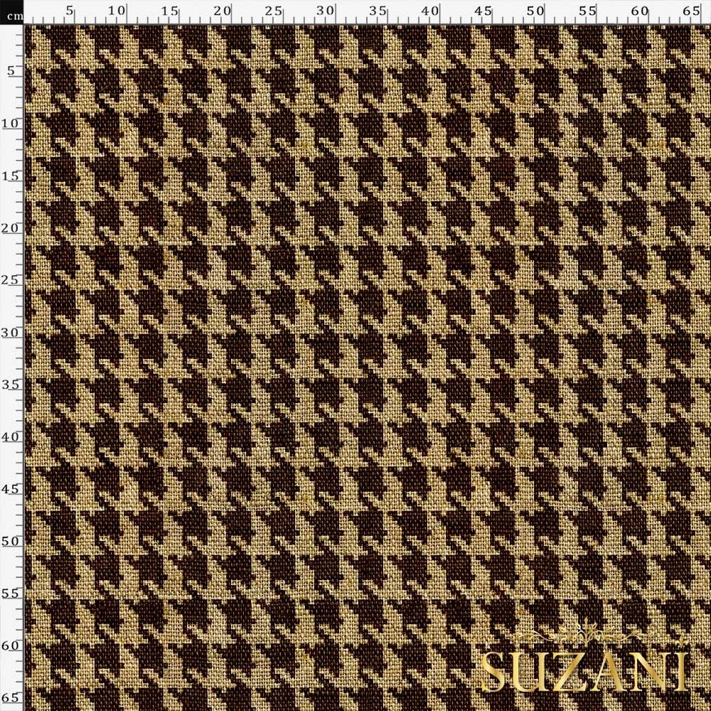 Çuval Zemin Kahve Büyük Kazayağı Desenli Dijital Baskılı Kumaş