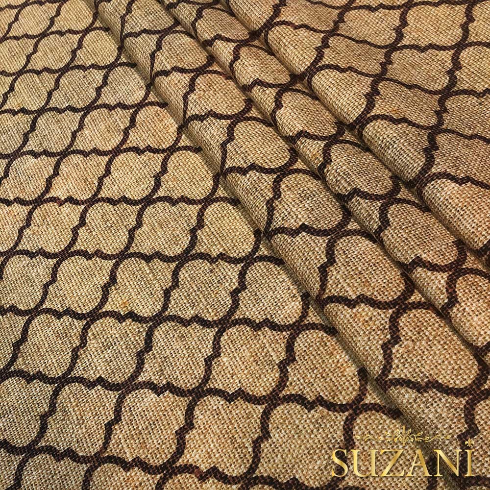 Çuval Zemin Kahve Moroccan Desenli Dijital Baskılı Kumaş