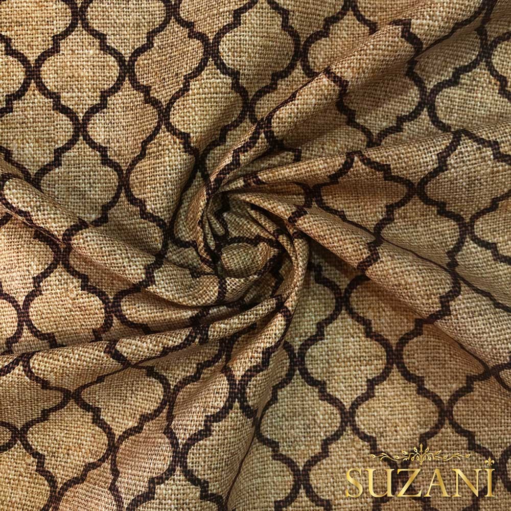 Çuval Zemin Kahve Moroccan Desenli Dijital Baskılı Kumaş