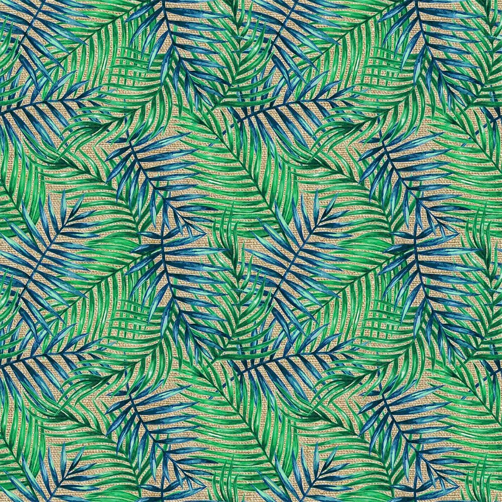 Çuval Zemin Mavi Yeşil Yaprak Desenli Dijital Baskılı Kumaş