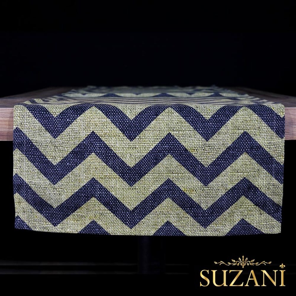 Çuval Zemin Siyah Zigzag Desenli Runner