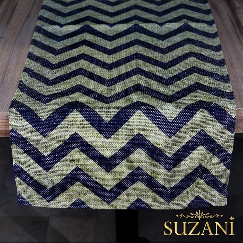 Çuval Zemin Siyah Zigzag Desenli Runner