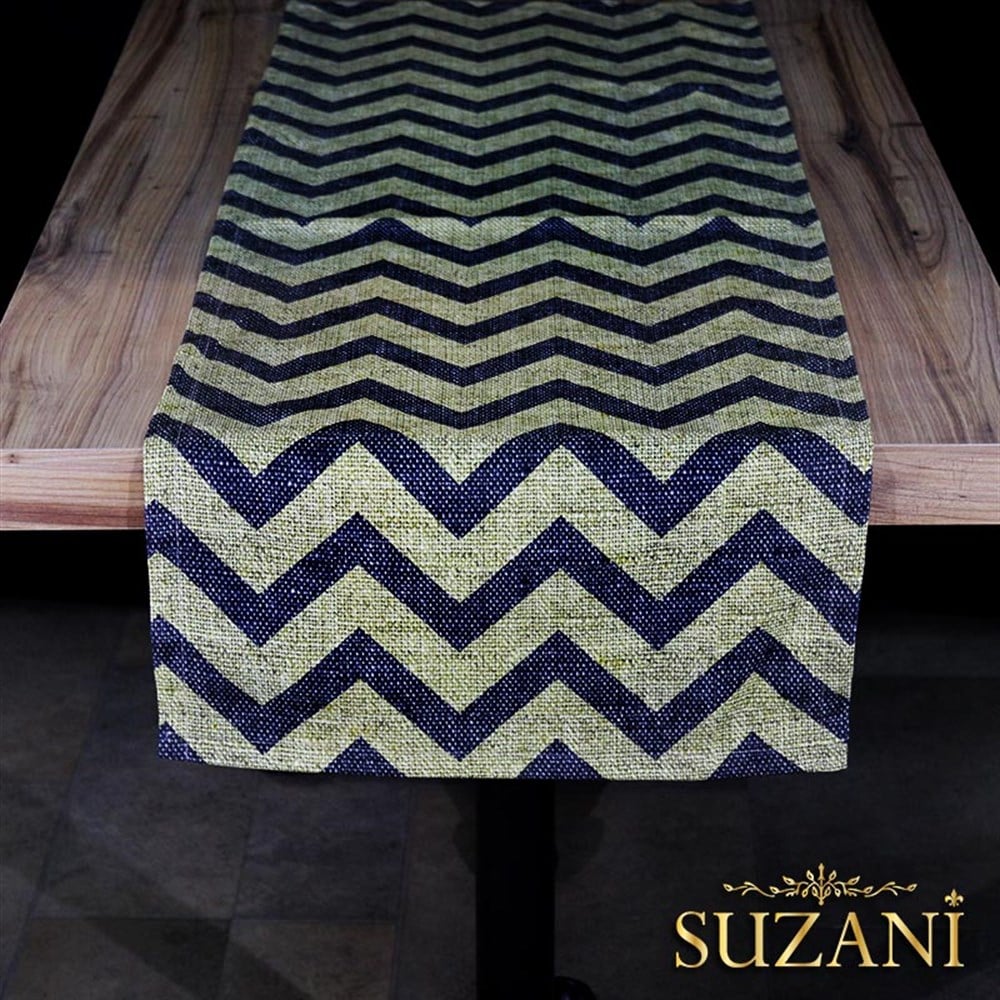 Çuval Zemin Siyah Zigzag Desenli Runner