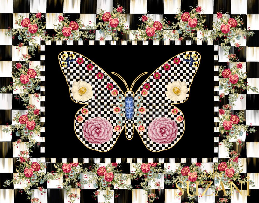 Damalı Kelebek Desenli 3'lü Amerikan Servisi Kumaşı